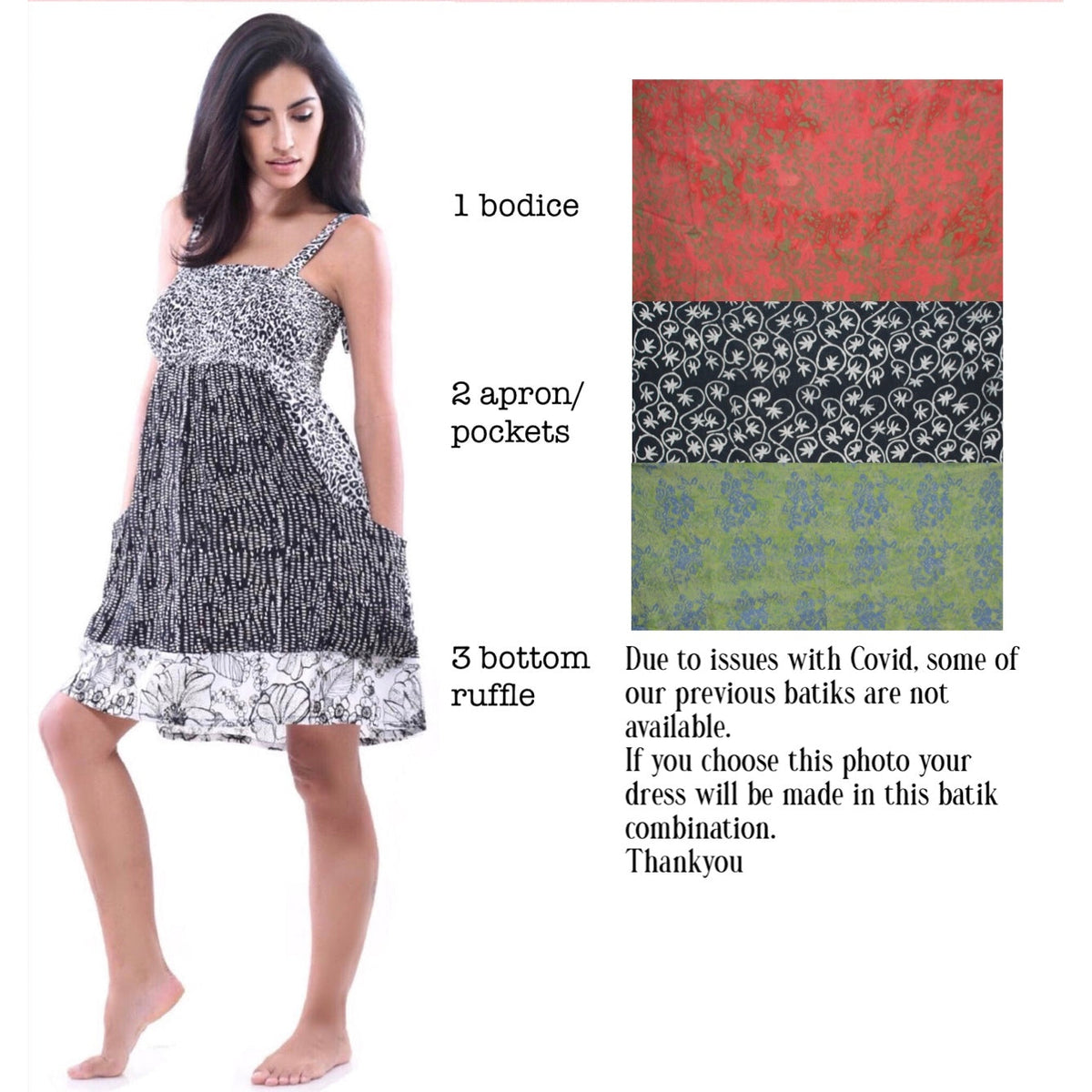 Zariah Patched Batik Smocked Bust Pockets Short Dress