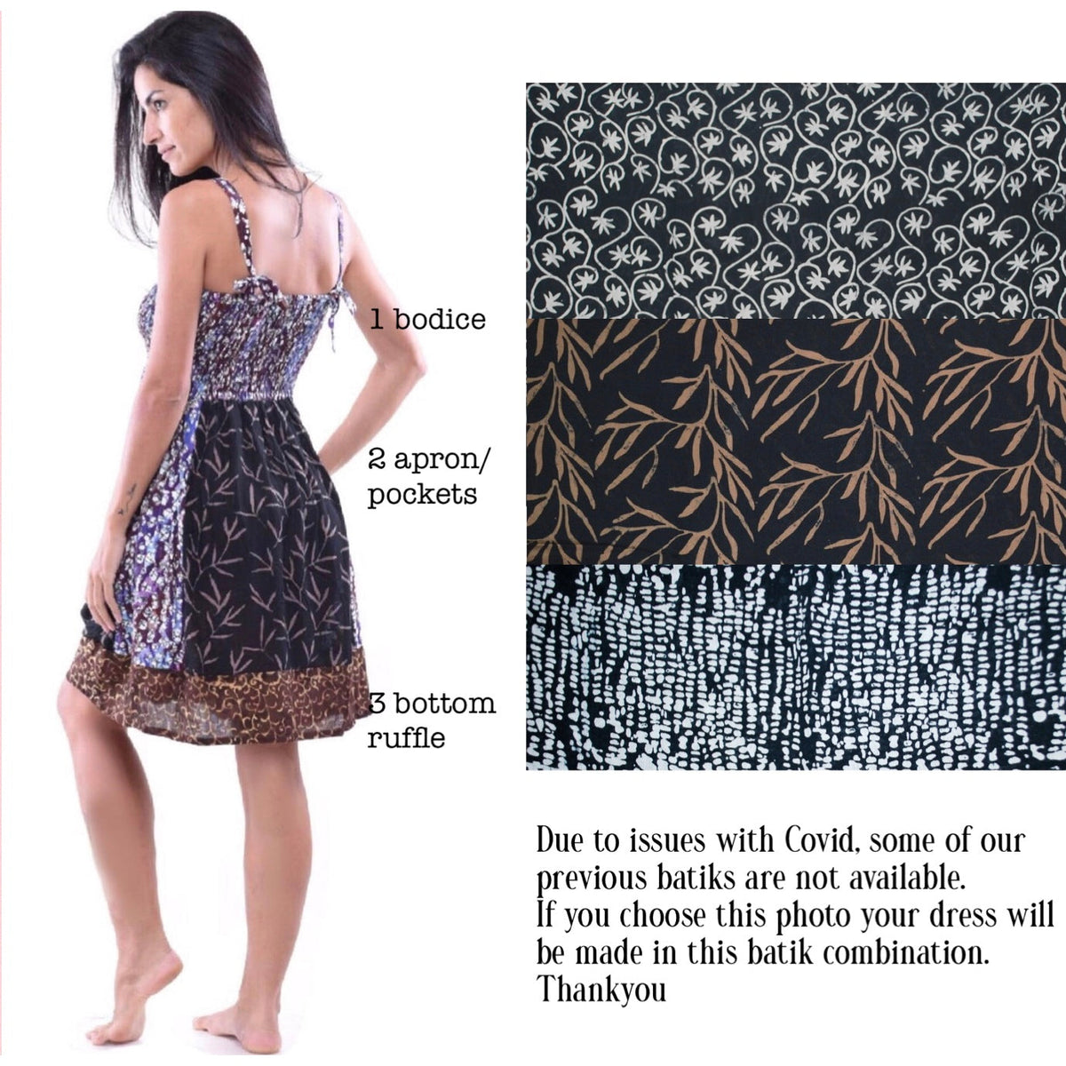 Zariah Patched Batik Smocked Bust Pockets Short Dress