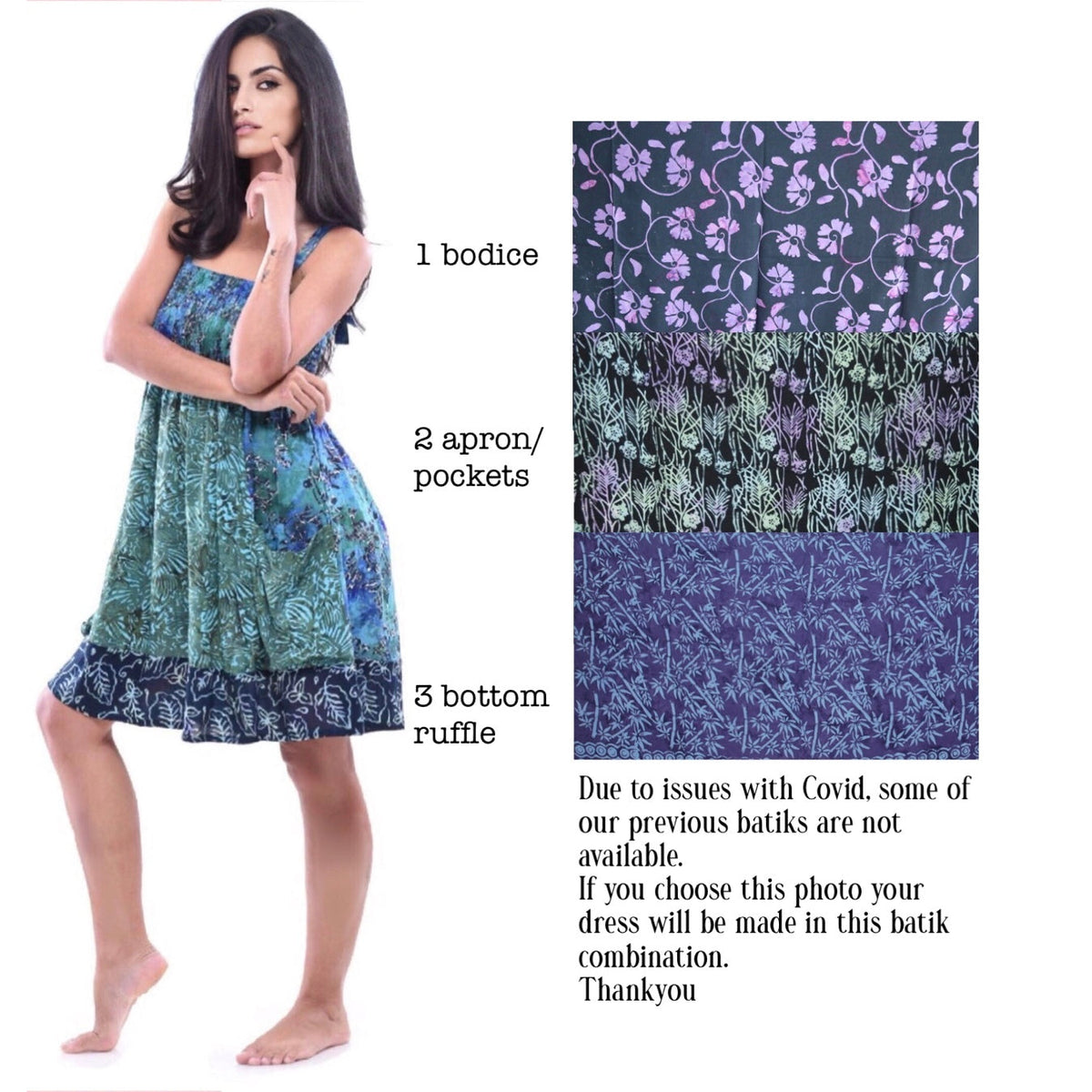 Zariah Patched Batik Smocked Bust Pockets Short Dress
