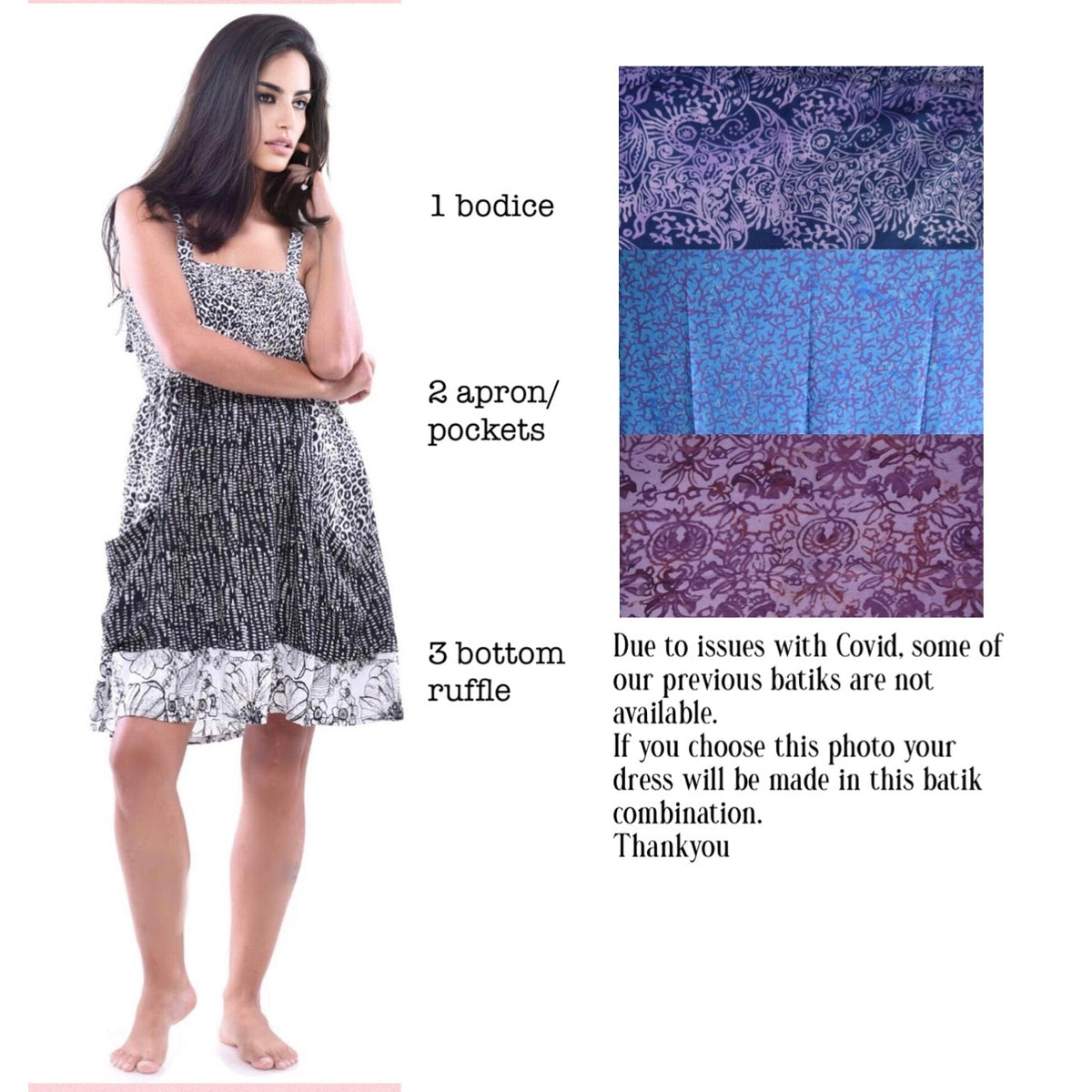 Zariah Patched Batik Smocked Bust Pockets Short Dress