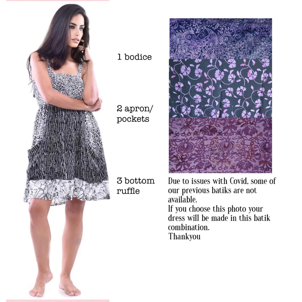 Zariah Patched Batik Smocked Bust Pockets Short Dress
