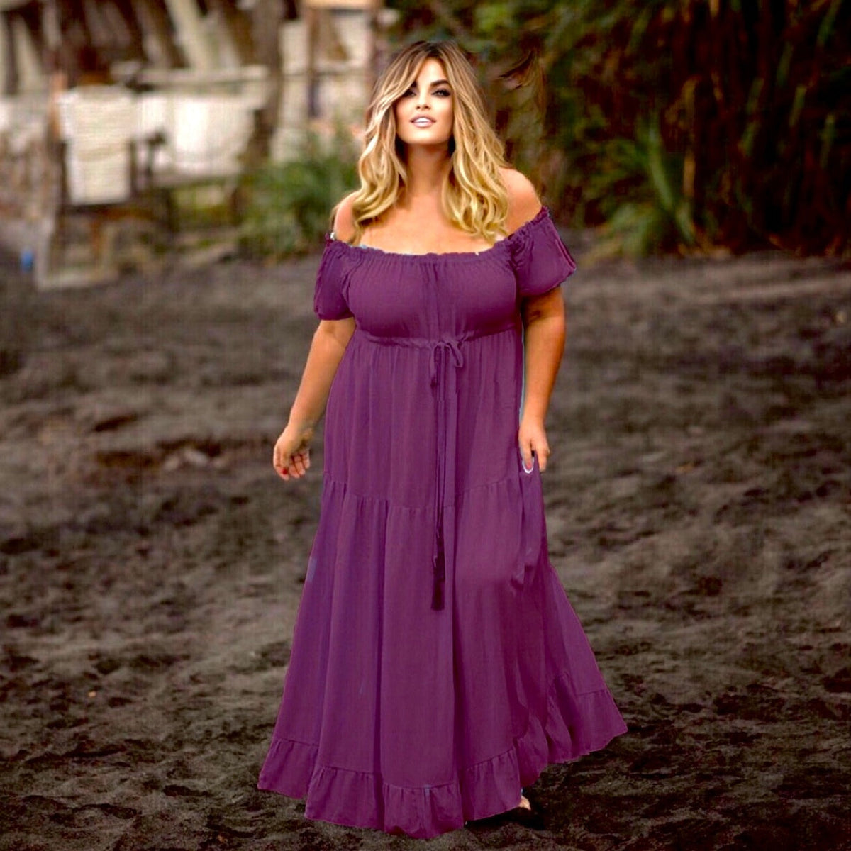 Nayeli Ruffled Short Sleeve Empire Waist Peasant Maxi Dress