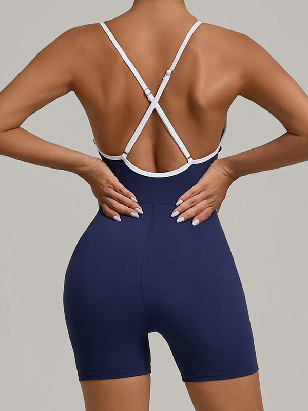 Contrast Color Stripes Cross Back Romper