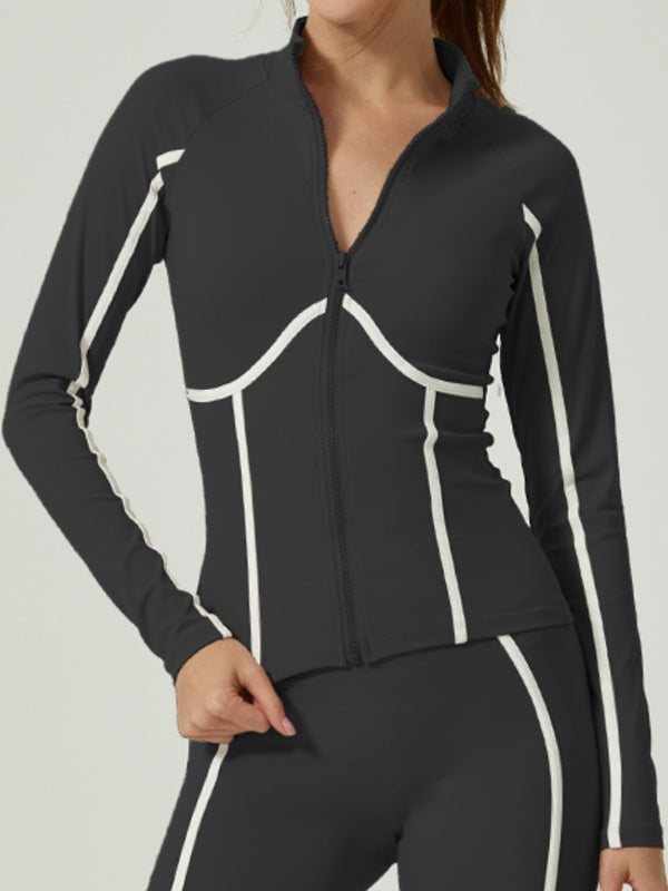 Contrast Color Stripes Zipper Jacket