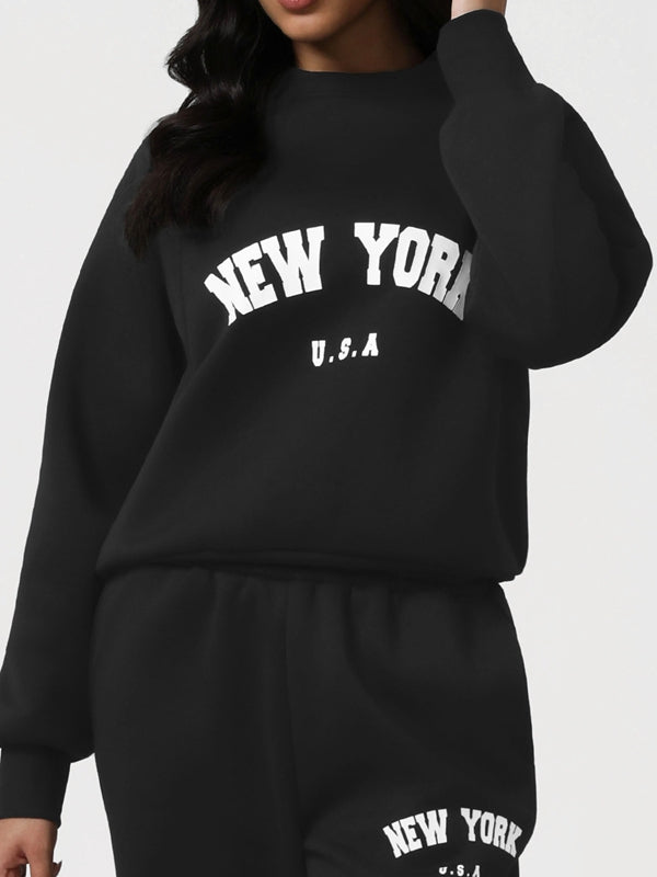 Feamle Letters Print Fleece Hoodie