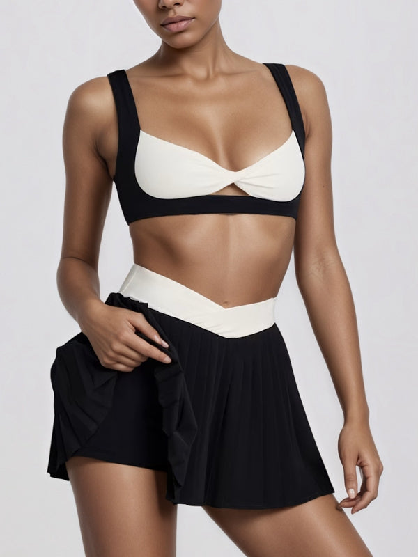 Contrast Color Twist 2 in 1 V Shape Waist Skirt