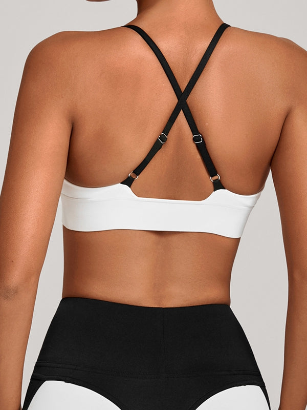 Contrast Color Cross Back Sports Bras