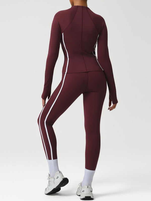 Contrast Color Stripes Zipper Tracksuit