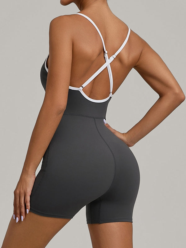 Contrast Color Stripes Cross Back Romper