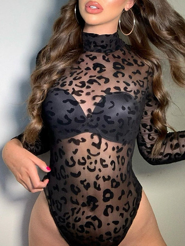 Leopard Print Mesh Bodysuit