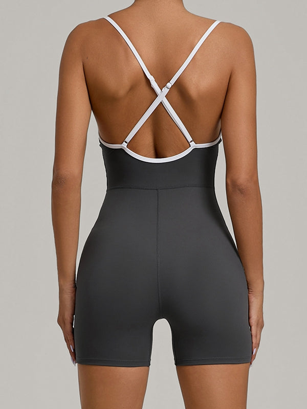 Contrast Color Stripes Cross Back Romper