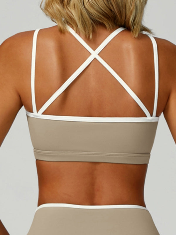 Contrast Color Stripe Hollow Out Tank