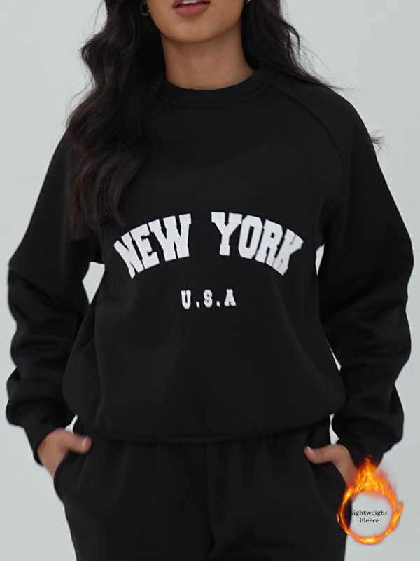 Feamle Letters Print Fleece Hoodie