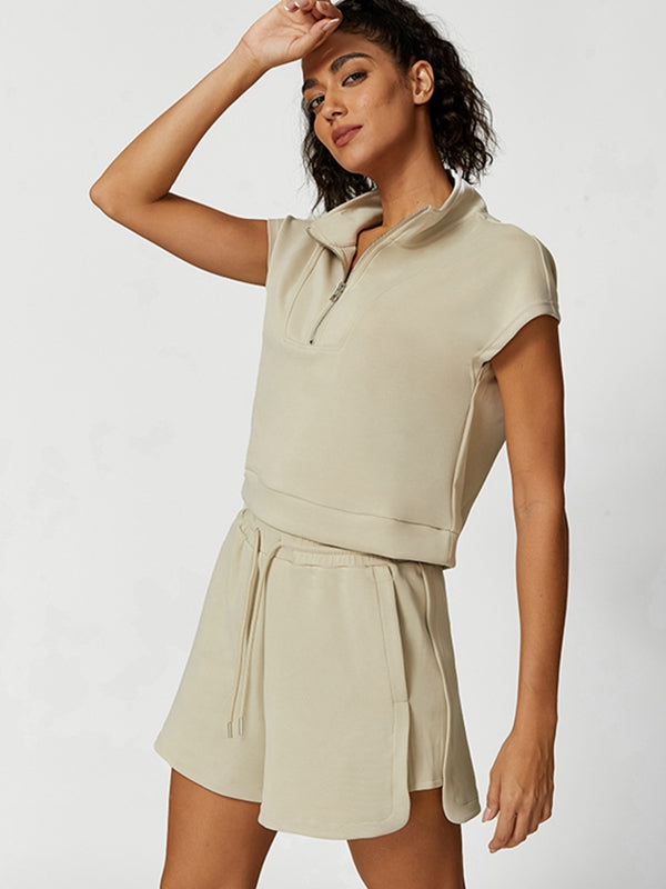 Casual Stand Collar Short Sleeves
