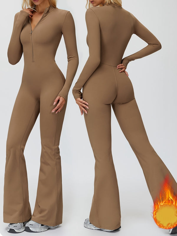 Fleece Zipper Flare Jumpsuit