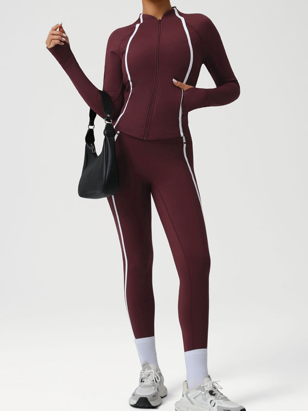 Contrast Color Stripes Zipper Tracksuit