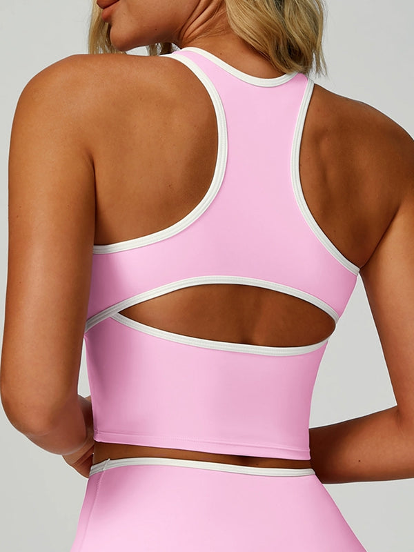 Contrast Color Stripe Hollow Out Tank