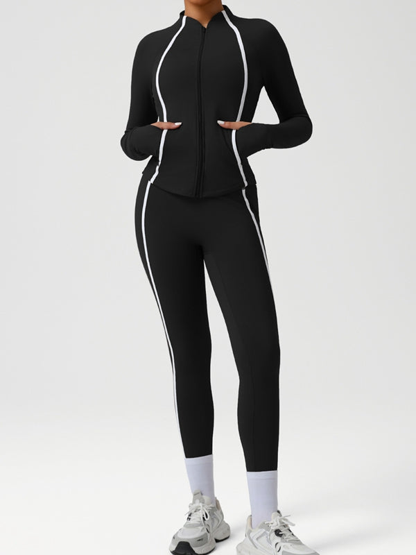 Contrast Color Stripes Zipper Tracksuit