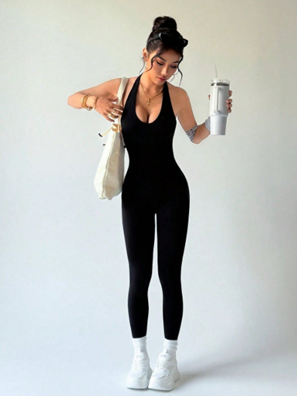 Backless Halter Scrunch Bum Jumpsuit