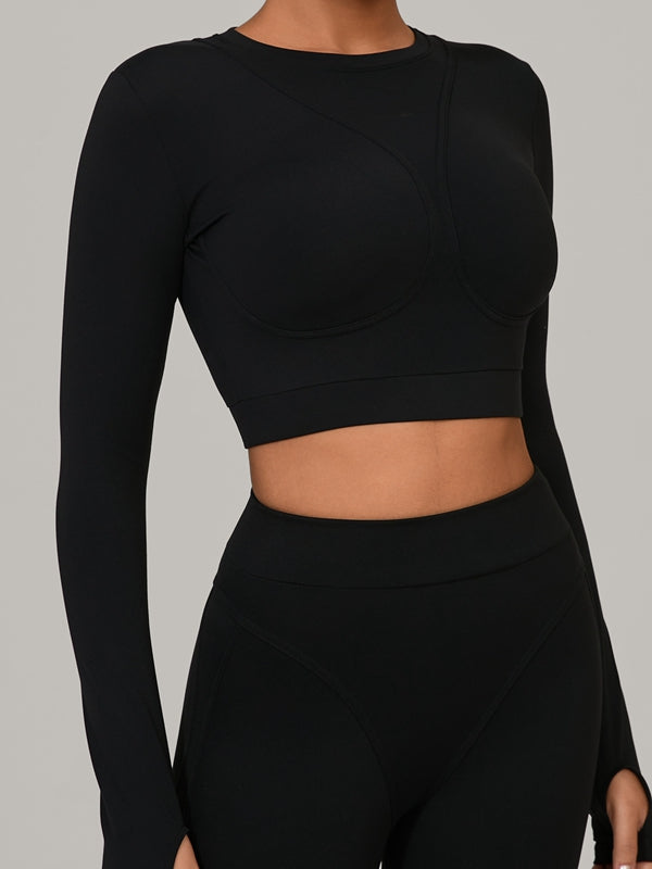 Gather-breasts Thumbhole Long Sleeves