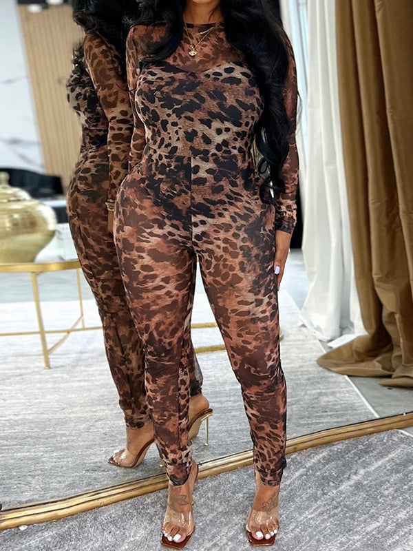Leopard Print Mesh Jumpsuit