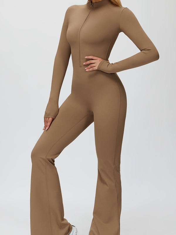 Fleece Zipper Flare Jumpsuit