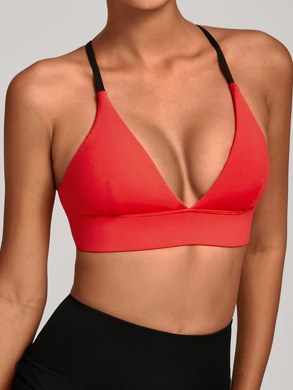 Contrast Color Cross Back Sports Bras
