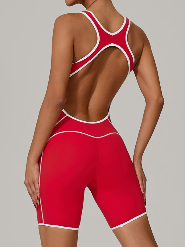 Contrast Color Stripes Backless Romper