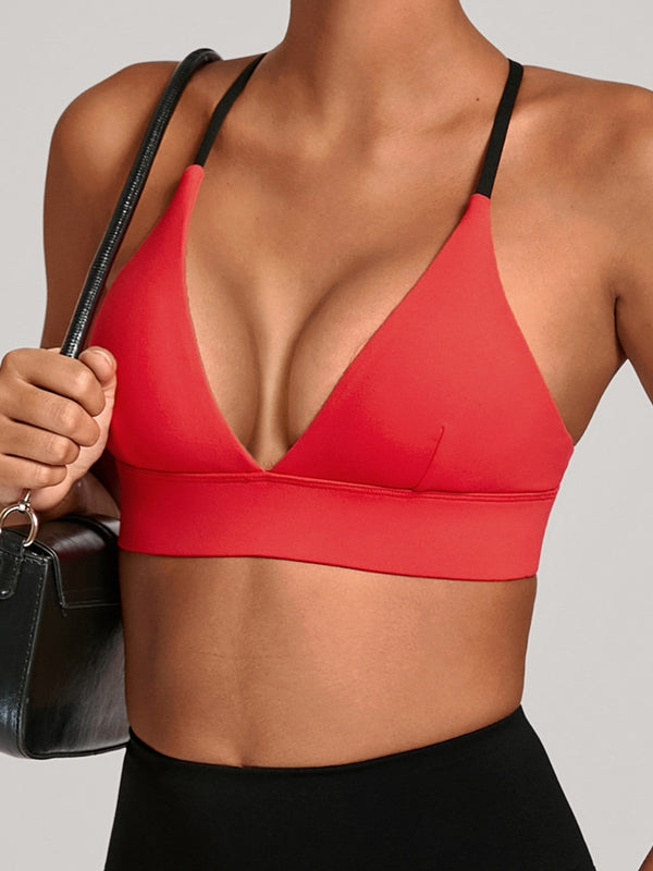 Contrast Color Cross Back Sports Bras