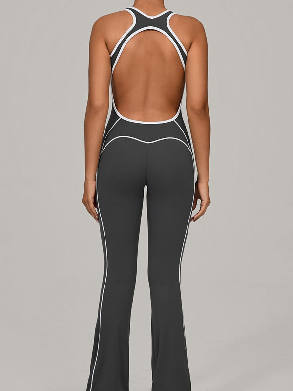 Backless Stripes Flare Jumpsuit