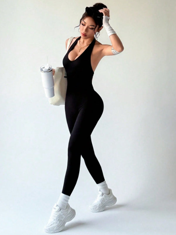Backless Halter Scrunch Bum Jumpsuit