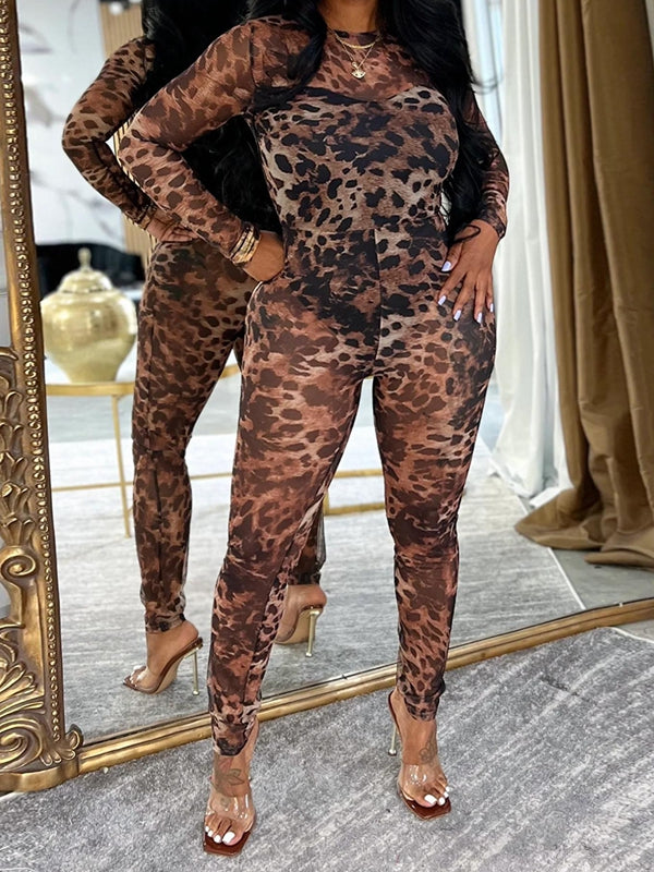 Leopard Print Mesh Jumpsuit