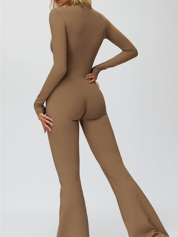 Fleece Zipper Flare Jumpsuit