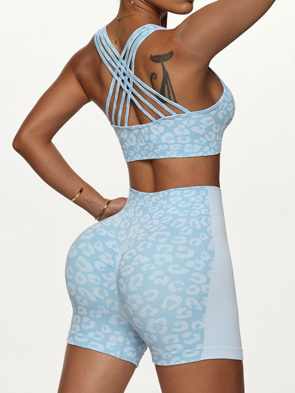 Leopard Print Cross Back Short Tracksuit