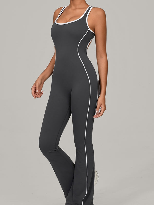 Backless Stripes Flare Jumpsuit