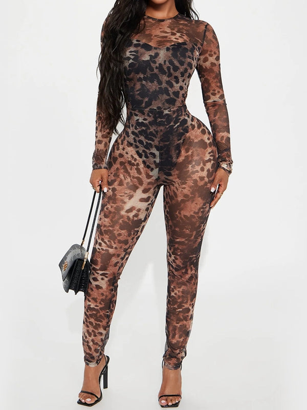 Leopard Print Mesh Jumpsuit