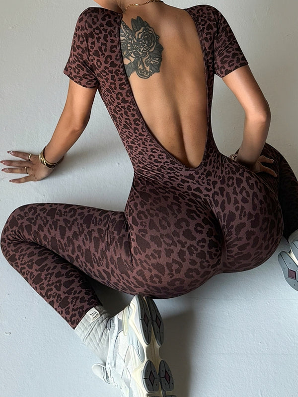 Leopard Print Backless Jumpsuit