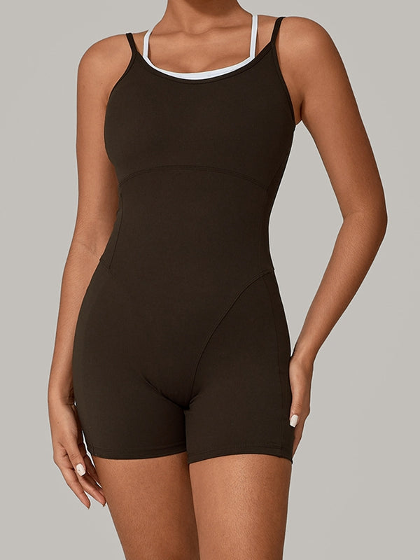 Contrast Color Cross Back Push-Up Romper
