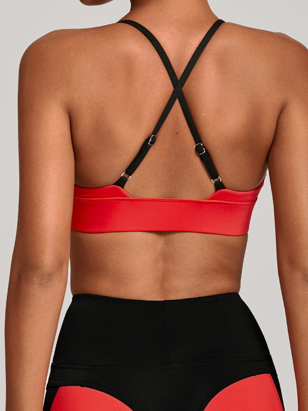 Contrast Color Cross Back Sports Bras