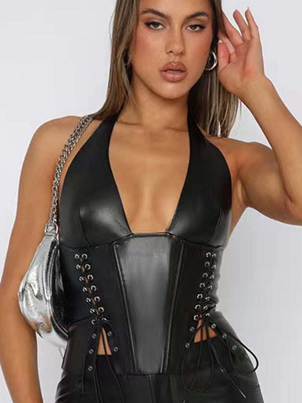 Faux Leather Lace-up Tank