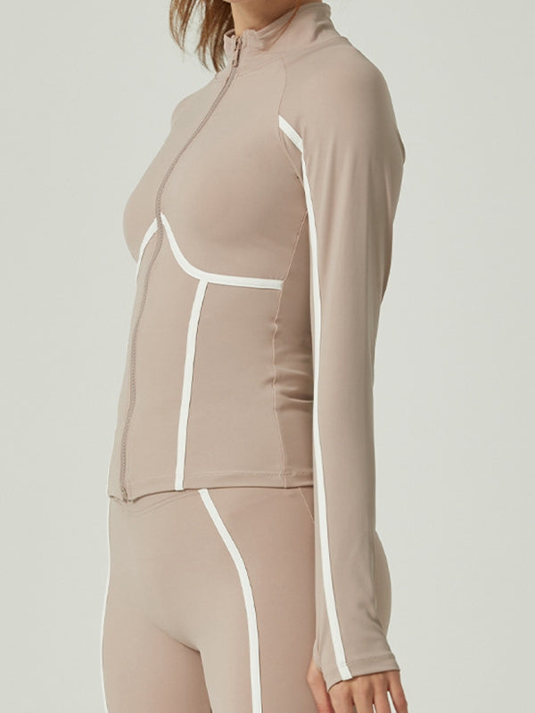 Contrast Color Stripes Zipper Jacket