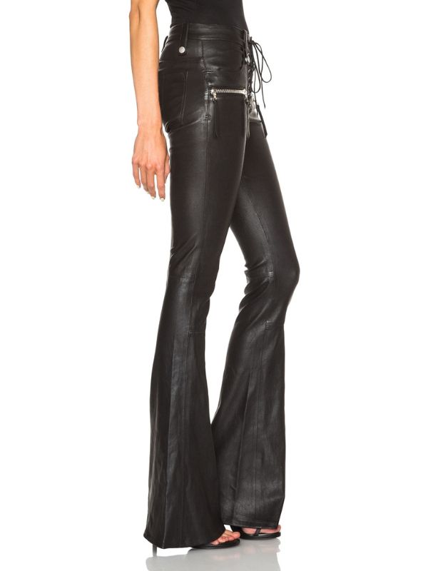 Faux Leather Zipper Lace-up Flare Leggings