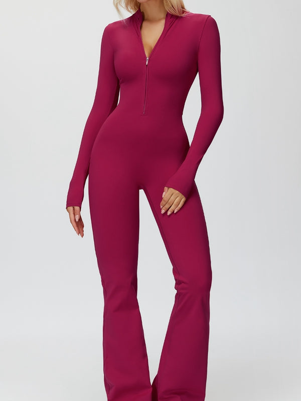 Fleece Zipper Flare Jumpsuit