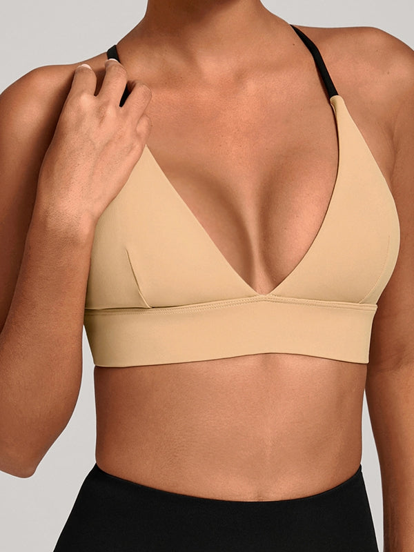 Contrast Color Cross Back Sports Bras
