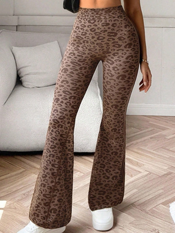 Leopard Deep V Back Flare Leggings