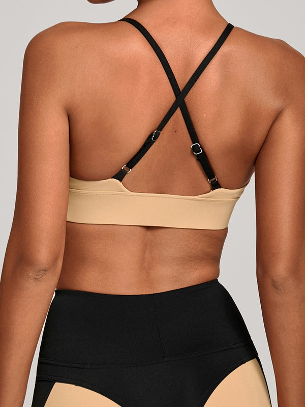 Contrast Color Cross Back Sports Bras