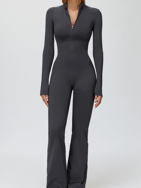 Fleece Zipper Flare Jumpsuit