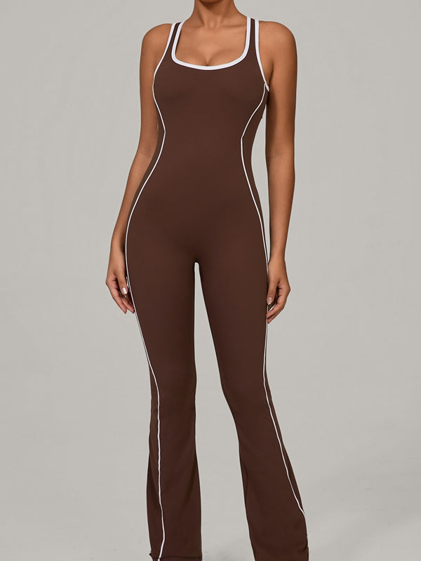 Backless Stripes Flare Jumpsuit