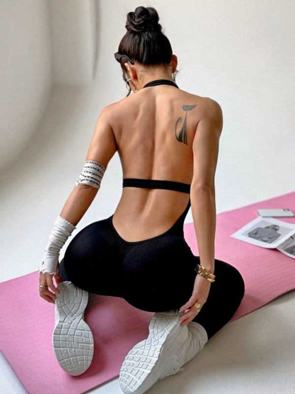 Backless Halter Scrunch Bum Jumpsuit