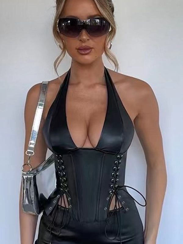 Faux Leather Lace-up Tank